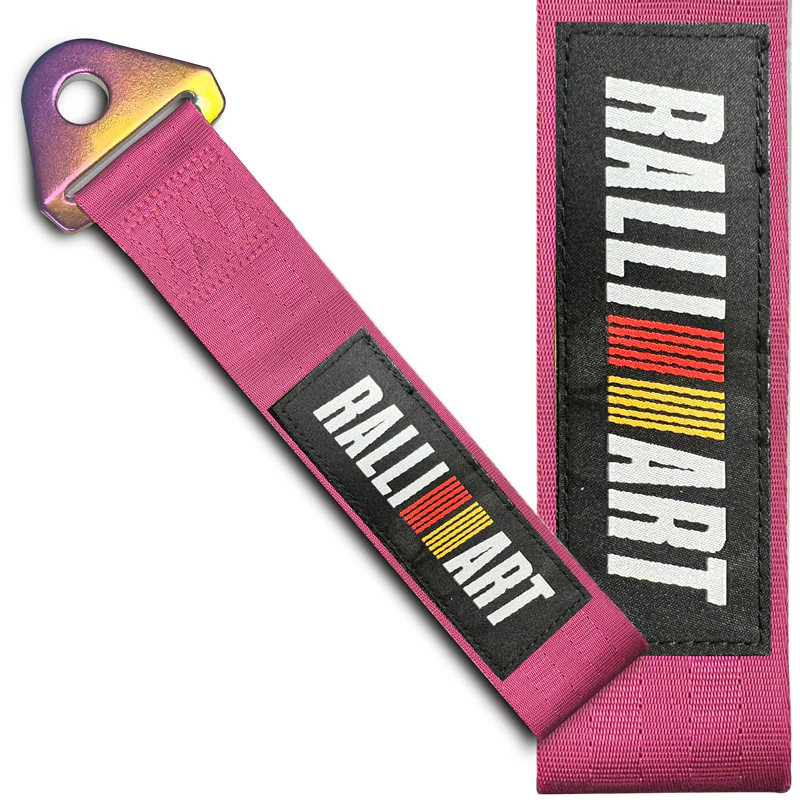 RALLIART MITSUBISHI RACING Drift Rally Sports NEO CHROME HIGH STRENGTH Pink Tow Strap for Front / Rear Bumper - Image 5