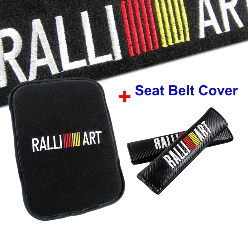 JDM Ralliart Set Black Car Center Console Armrest Fleece Cushion Mat Pad Seat Belt Cover Combo - Image 5