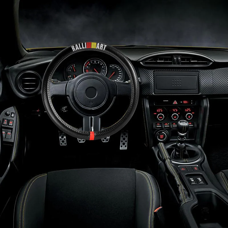 MITSUBISHI Ralliart Set of Car 15" Steering Wheel Cover Carbon Fiber Style Leather with Seat Belt Covers - Image 10