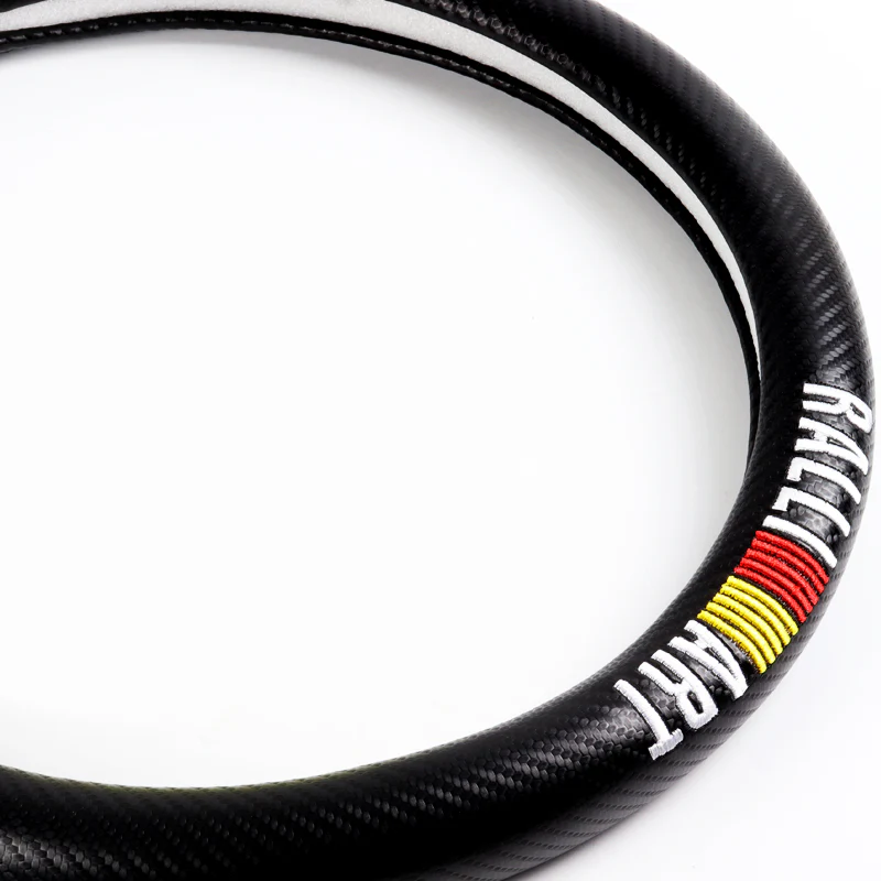 MITSUBISHI Ralliart Set of Car 15" Steering Wheel Cover Carbon Fiber Style Leather with Seat Belt Covers - Image 2