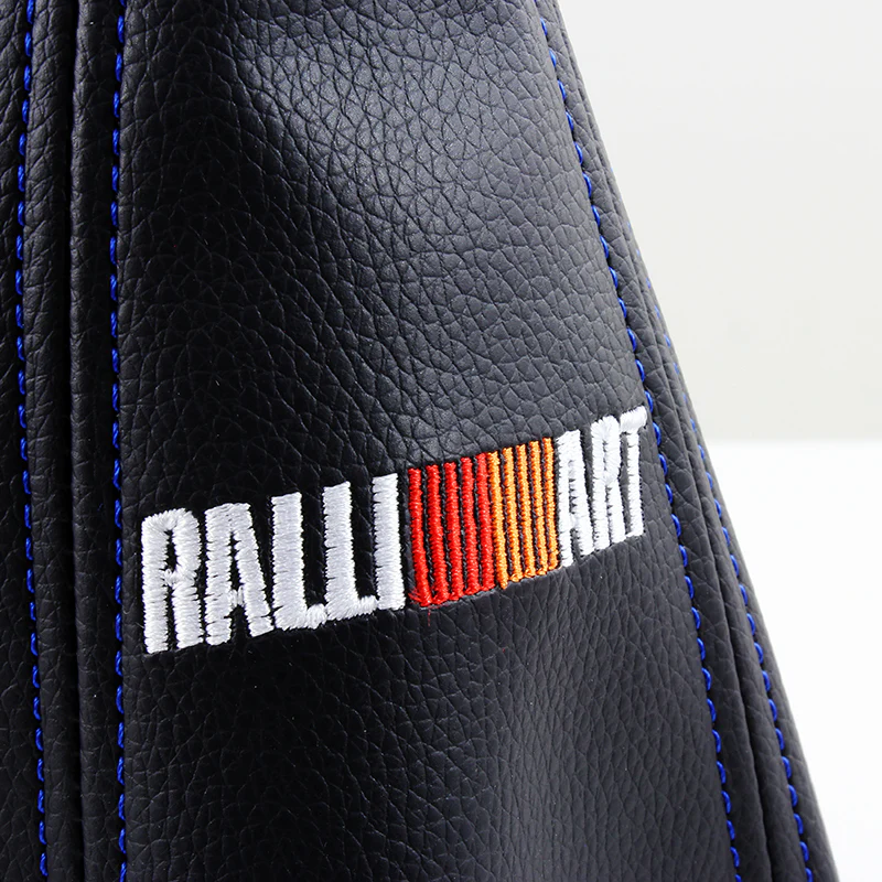 Mitsubishi Ralliart Blue Stitched Black PVC Leather Shifter Boot Cover - Image 3