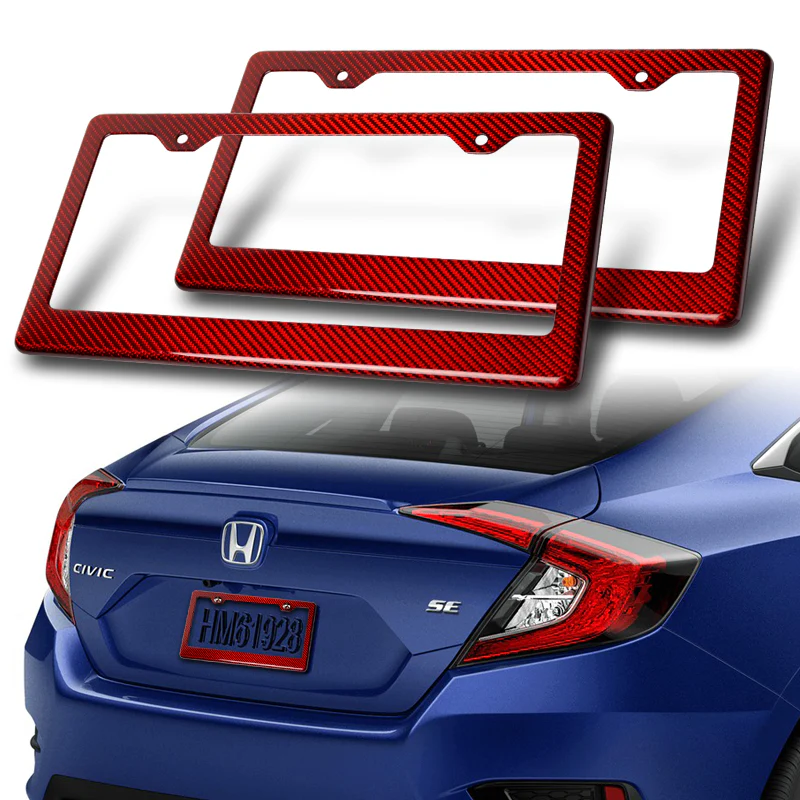 Real Red Carbon Fiber Type-1 Universal License 2 Holes Plate Frame Cover USA/CAN -2PCS - Image 5