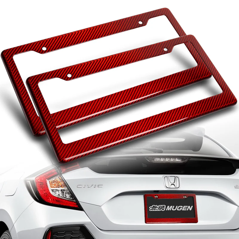 Real Red Carbon Fiber Type-2 Universal License 2 Holes Plate Frame Cover USA/CAN -2PCS - Image 5