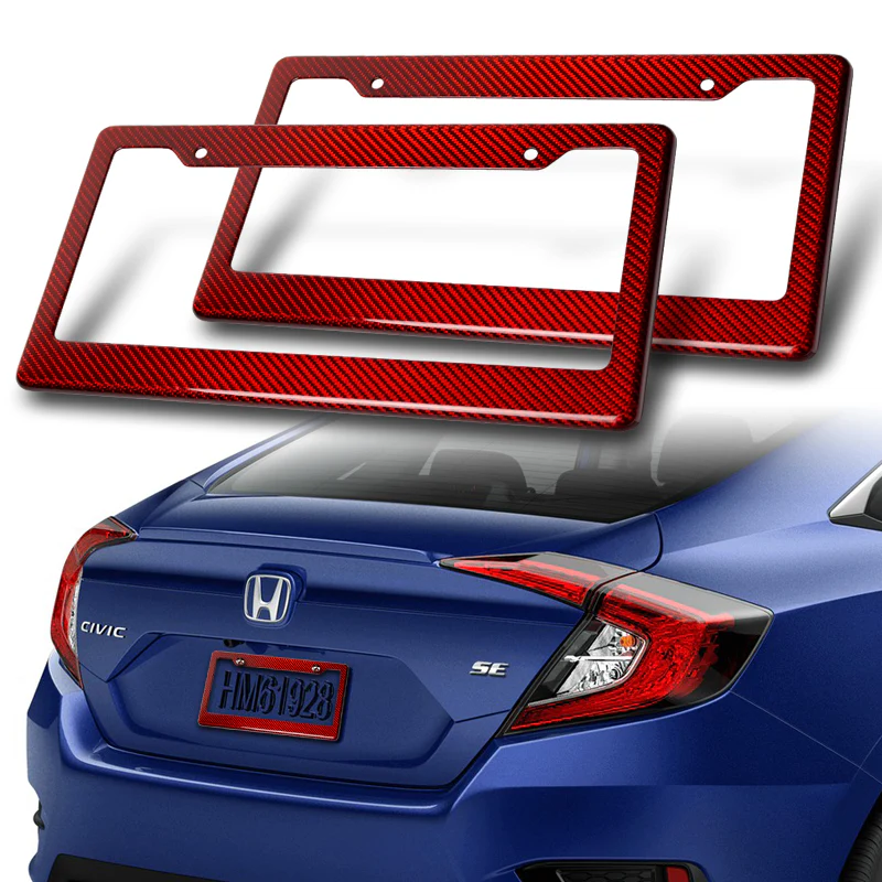 Real Red Carbon Fiber Type-2 Universal License 2 Holes Plate Frame Cover USA/CAN -2PCS - Image 6