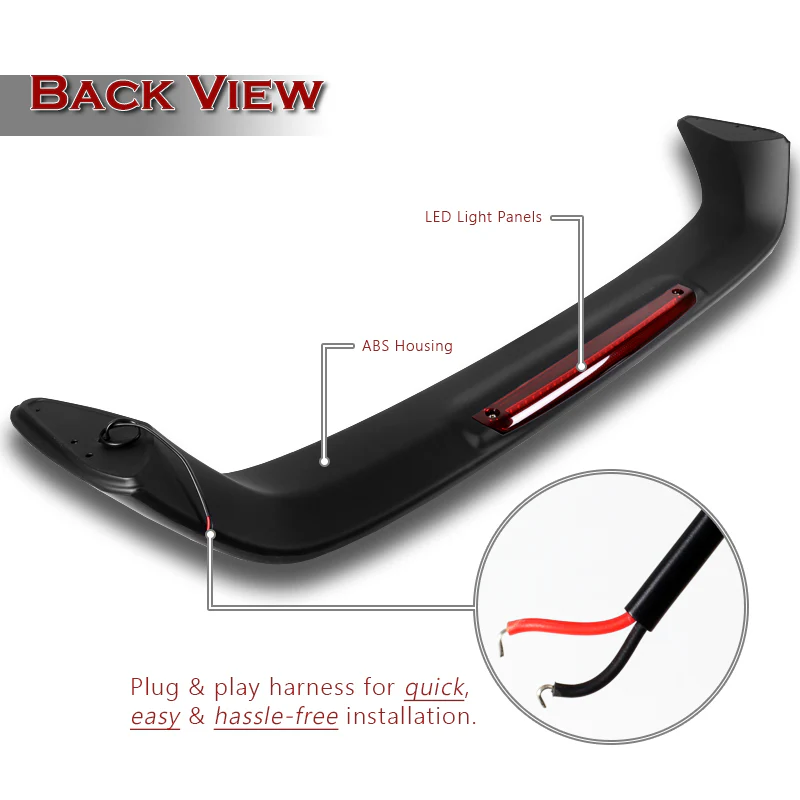 Rear Trunk Lip Spoiler Wing For 1996-2000 Honda Civic Coupe 2-Door With LED Brake Light -ABS Unpainted Matte Black - Image 3