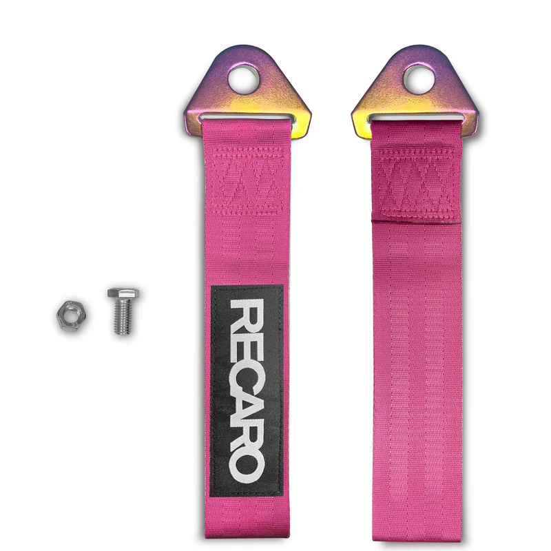 RECARO RACING Drift Rally Sports NEO CHROME HIGH STRENGTH Pink Tow Strap for Front / Rear Bumper - Image 2