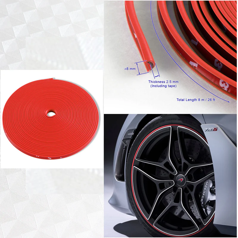 Red 16.4 ft Interior Edge Gap Line Moulding Trim Molding Strip & Rim Protector Set Auto Car Décor - Image 2
