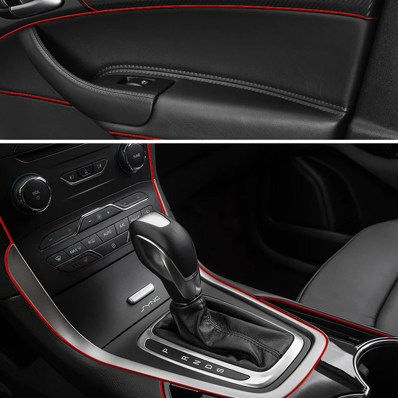 Red 16.4 ft Interior Edge Gap Line Moulding Trim Molding Strip & Rim Protector Set Auto Car Décor - Image 7