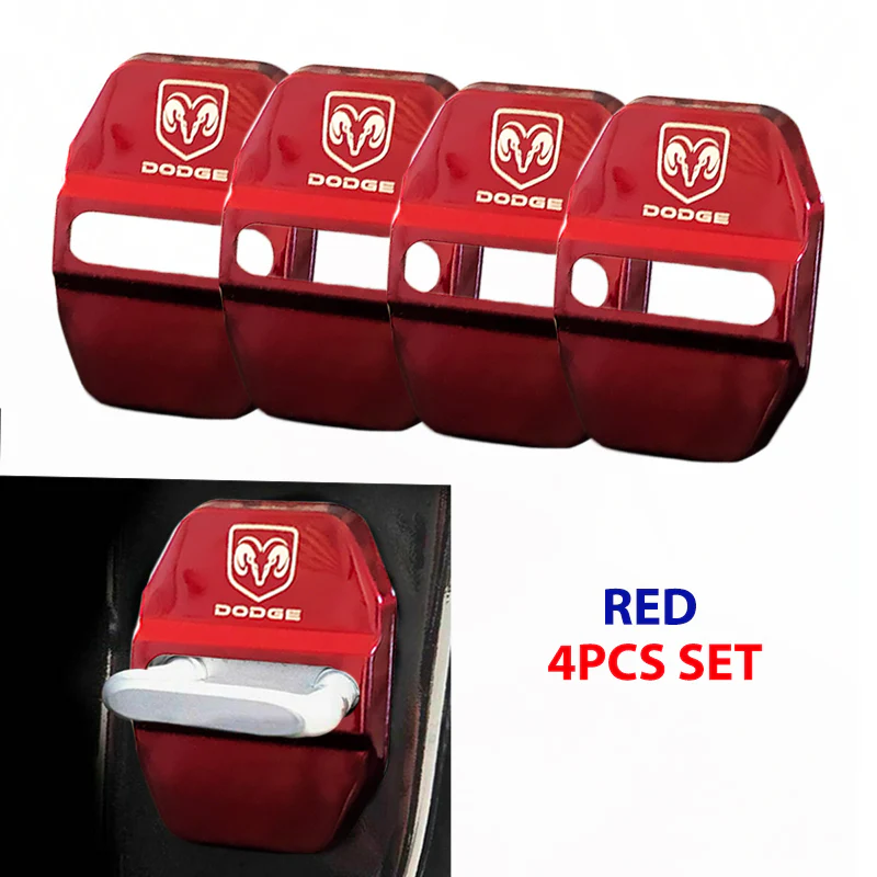 Red DODGE Stainless Steel Door Lock Door Striker Buckle Lock Protective Cover Set - 4 pcs - Image 5