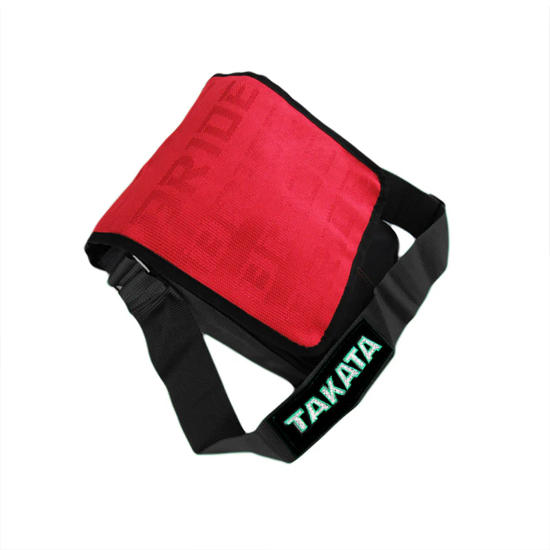 Red GRADATION CROSSBODY SHOULDER BRIDE RACING BAG W/ TAKATA BLACK HARNESS STRAP - Image 3