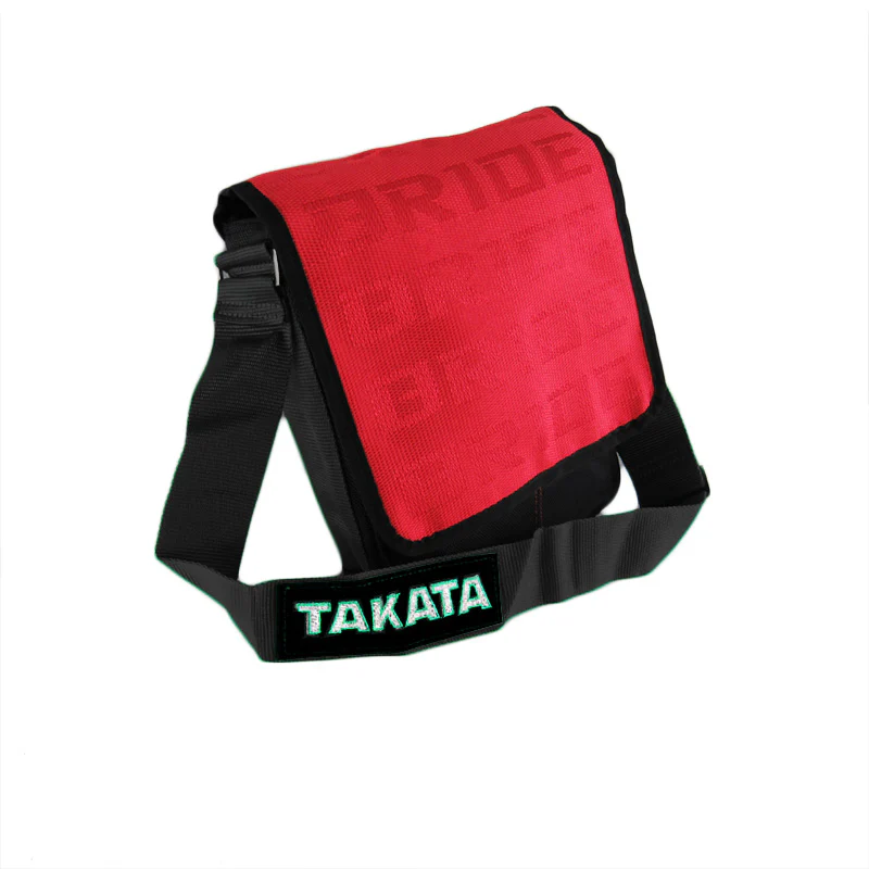 Red GRADATION CROSSBODY SHOULDER BRIDE RACING BAG W/ TAKATA BLACK HARNESS STRAP - Image 6