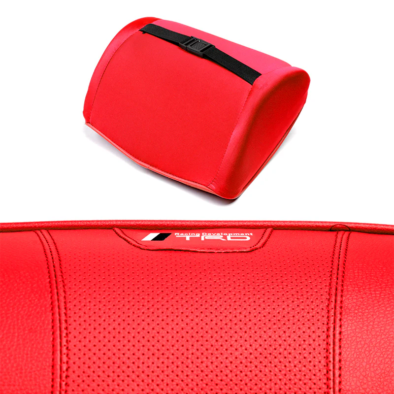 Red Leather Car Seat Memory Foam Neck Rest Cushion Pillow For TRD JDM 1PCS - Image 2
