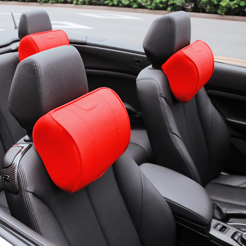 Red Leather Car Seat Memory Foam Neck Rest Cushion Pillow For TRD JDM 1PCS - Image 5