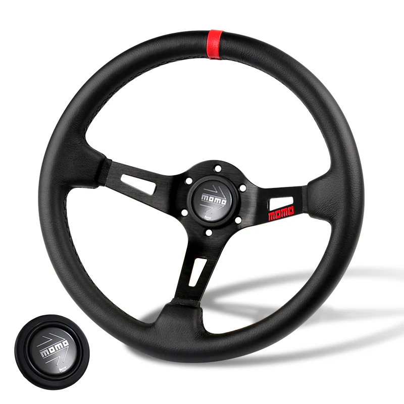Red Line 350mm MOMO Racing Deep Dish Steering Wheel Microfiber Leather For Silver Grey momo hub - Image 5