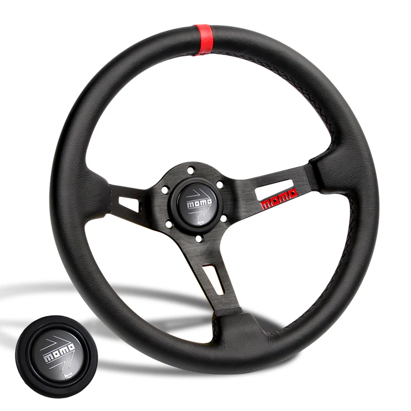 Red Line 350mm MOMO Racing Deep Dish Steering Wheel Microfiber Leather For Silver Grey momo hub - Image 6