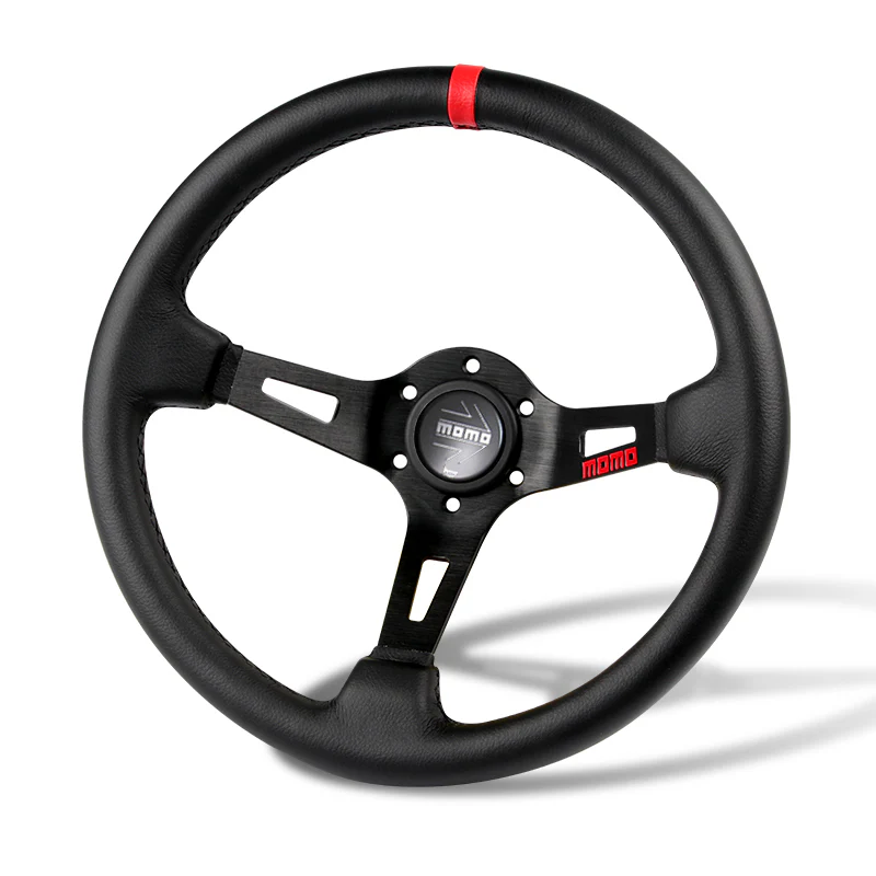 Red Line 350mm MOMO Racing Deep Dish Steering Wheel Microfiber Leather For Silver Grey momo hub - Image 7