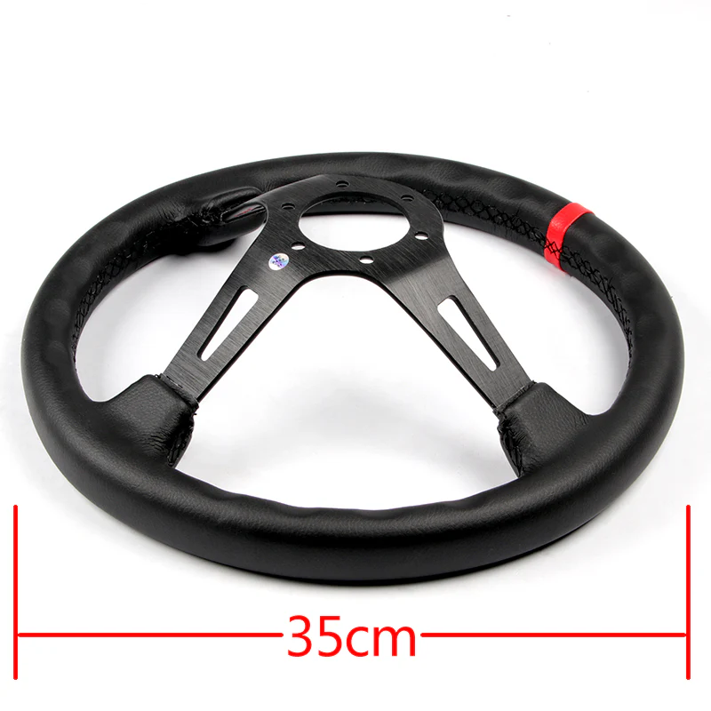 Red Line 350mm MOMO Racing Steering Wheel Microfiber Leather with MOMO Horn Button - Image 4