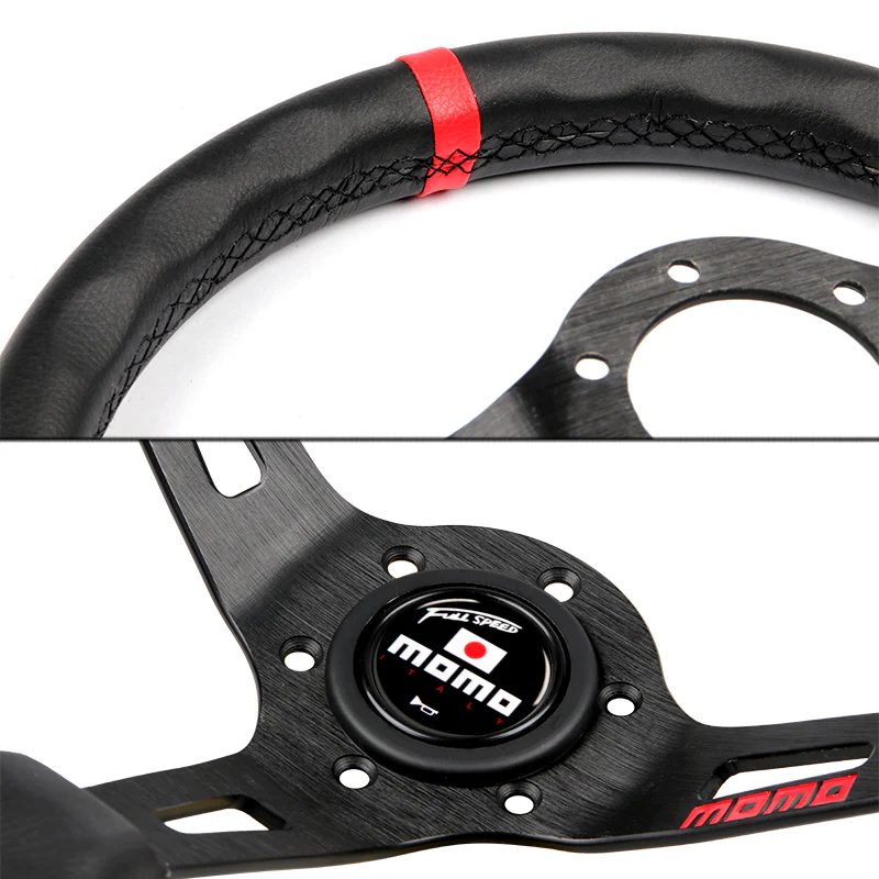 Red Line 350mm MOMO Racing Steering Wheel Microfiber Leather with MOMO Horn Button - Image 6