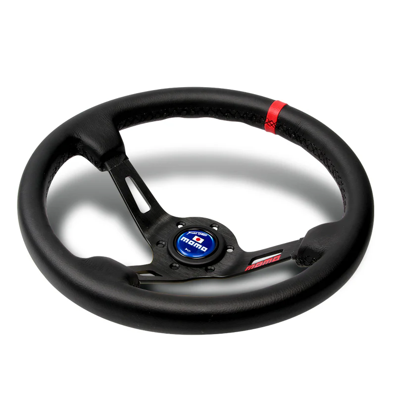 Red Line 350mm MOMO Racing Steering Wheel Microfiber Leather with MOMO Horn Button - Image 6