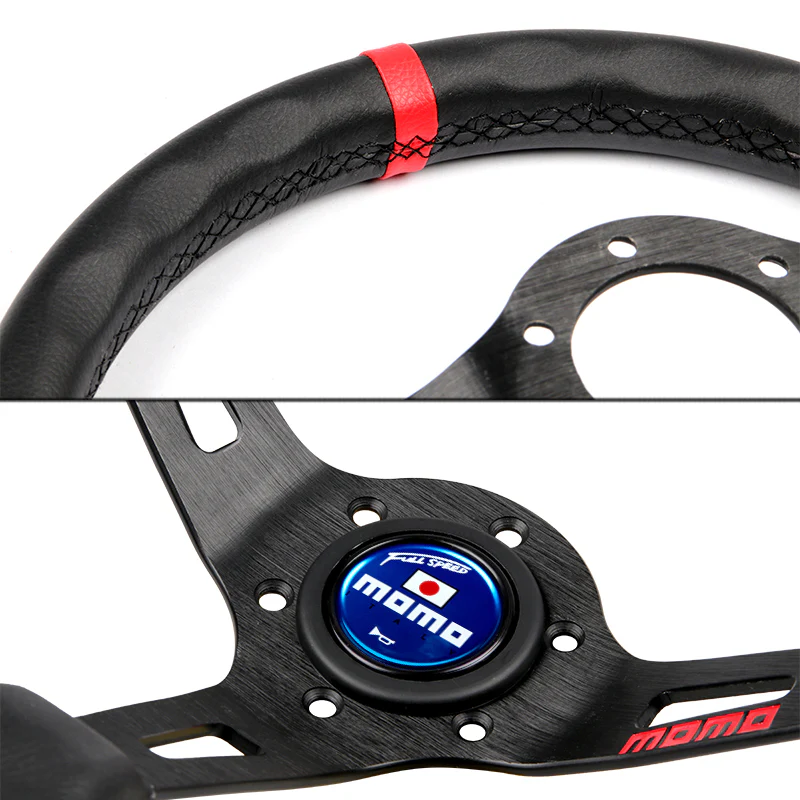 Red Line 350mm MOMO Racing Steering Wheel Microfiber Leather with MOMO Horn Button - Image 8