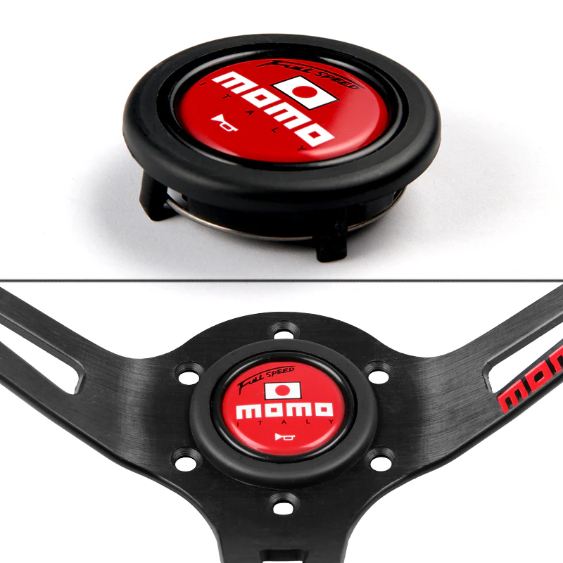 Red Line 350mm MOMO Racing Steering Wheel Microfiber Leather with MOMO Horn Button - Image 2