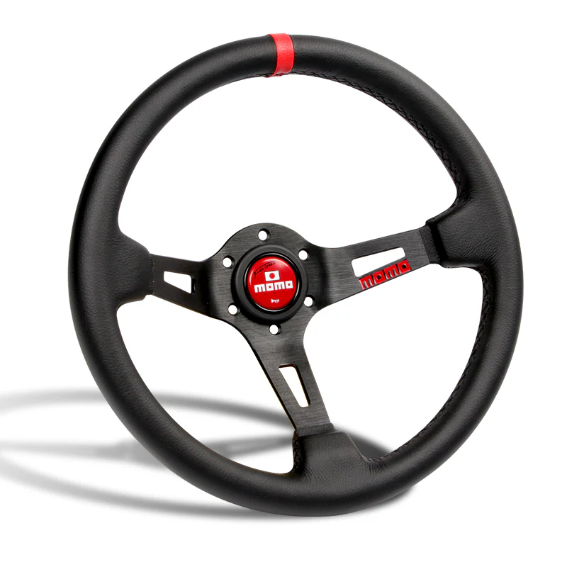 Red Line 350mm MOMO Racing Steering Wheel Microfiber Leather with MOMO Horn Button - Image 4