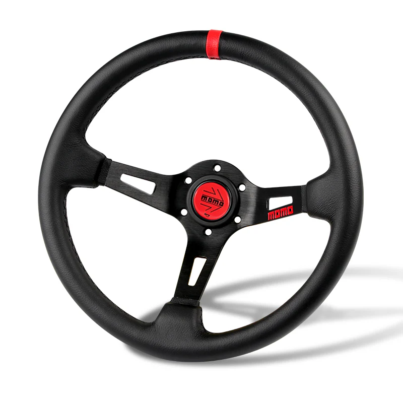 Red Line 350mm MOMO Racing Deep Dish Steering Wheel Microfiber Leather with Red MOMO Horn Button - Image 7