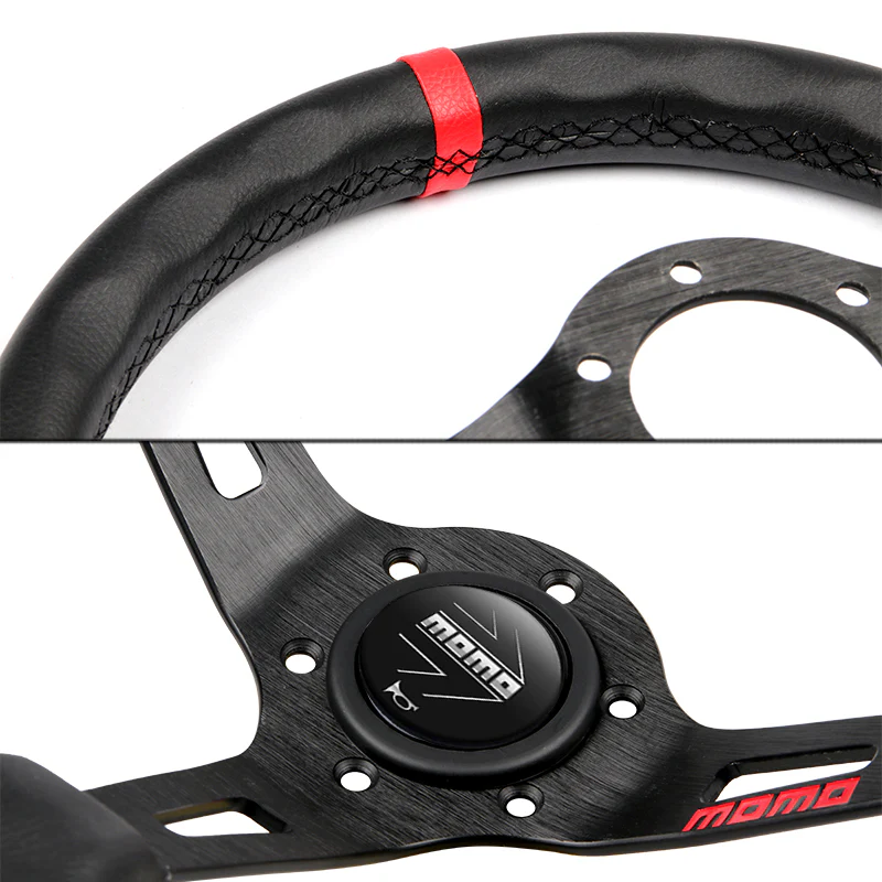 Red Line 350mm Racing Steering Wheel Microfiber Leather For momo hub X1 (BKSL - Image 2