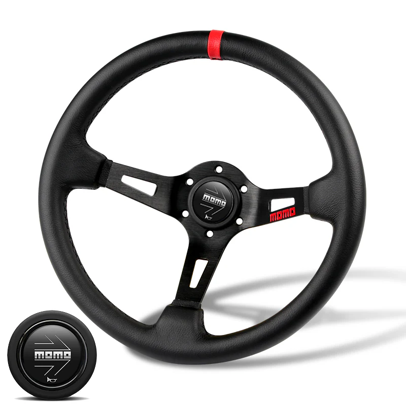Red Line 350mm Racing Steering Wheel Microfiber Leather For momo hub X1 (BKSL - Image 4