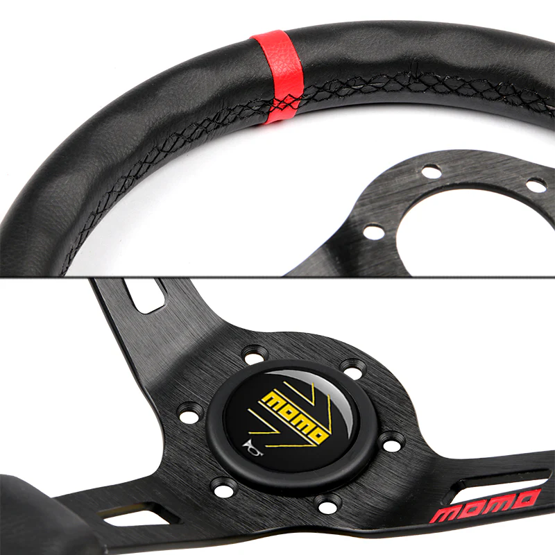 Red Line 350mm Racing Steering Wheel Microfiber Leather For momo hub X1 (BKYL00 - Image 2