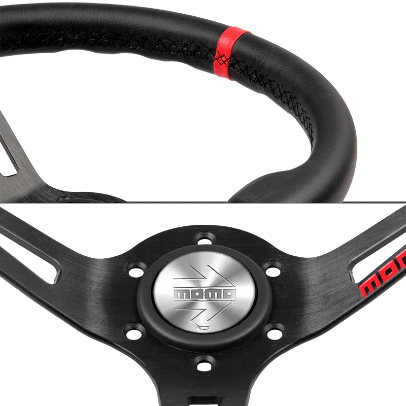 Red Line 350mm Racing Steering Wheel Microfiber Leather For Silver momo hub X1 - Image 2