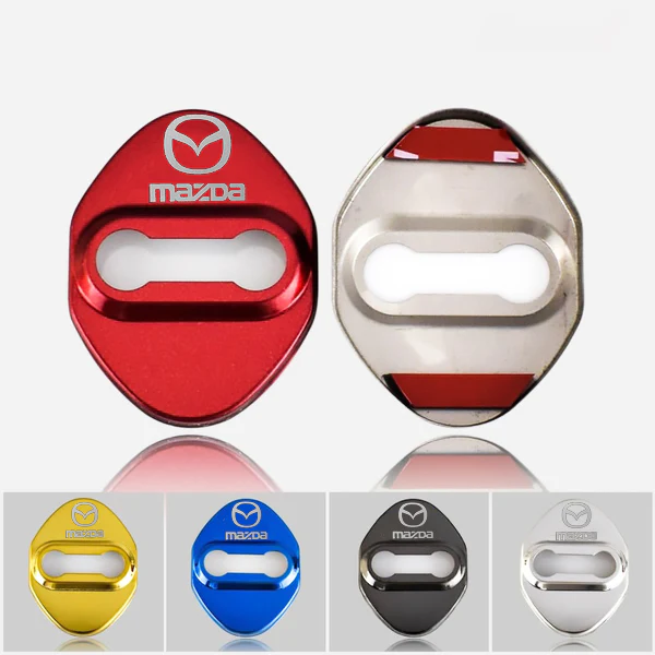 Red Mazda Stainless Steel Door Lock Door Striker Buckle Lock Protective Cover Set - 4 pcs - Image 3