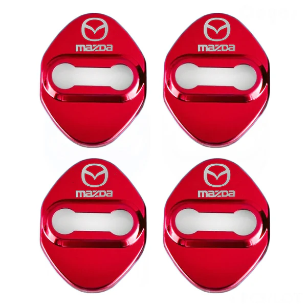 Red Mazda Stainless Steel Door Lock Door Striker Buckle Lock Protective Cover Set - 4 pcs - Image 5