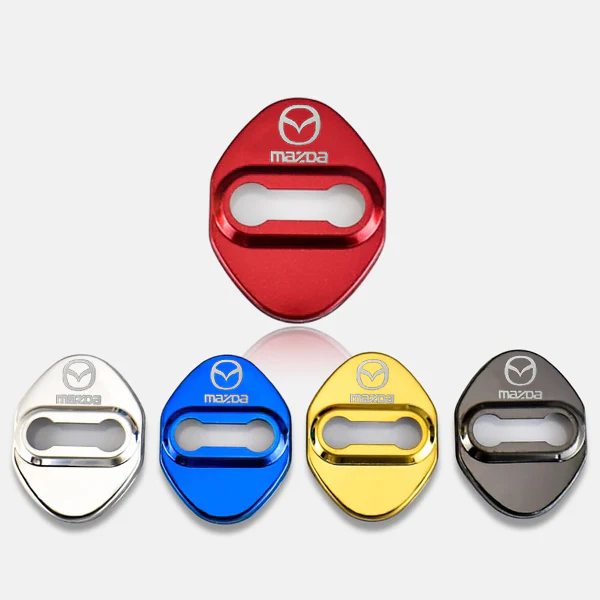 Red Mazda Stainless Steel Door Lock Door Striker Buckle Lock Protective Cover Set - 4 pcs - Image 6