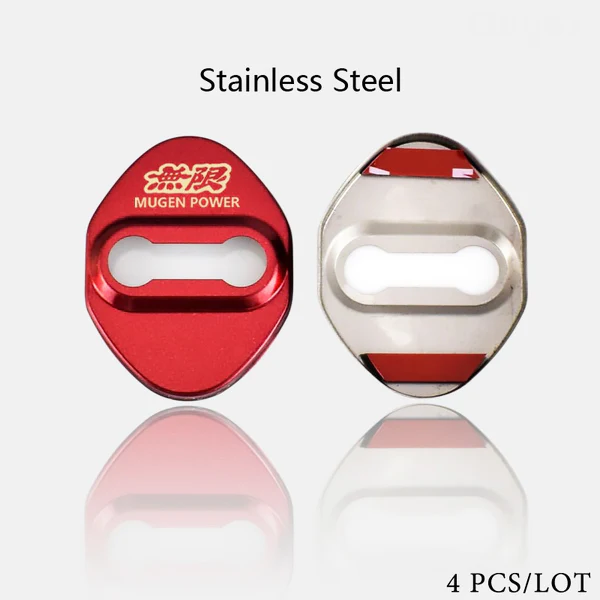 Red Mugen Stainless Steel Door Lock Door Striker Buckle Lock Protective Cover Set - 4 pcs - Image 5