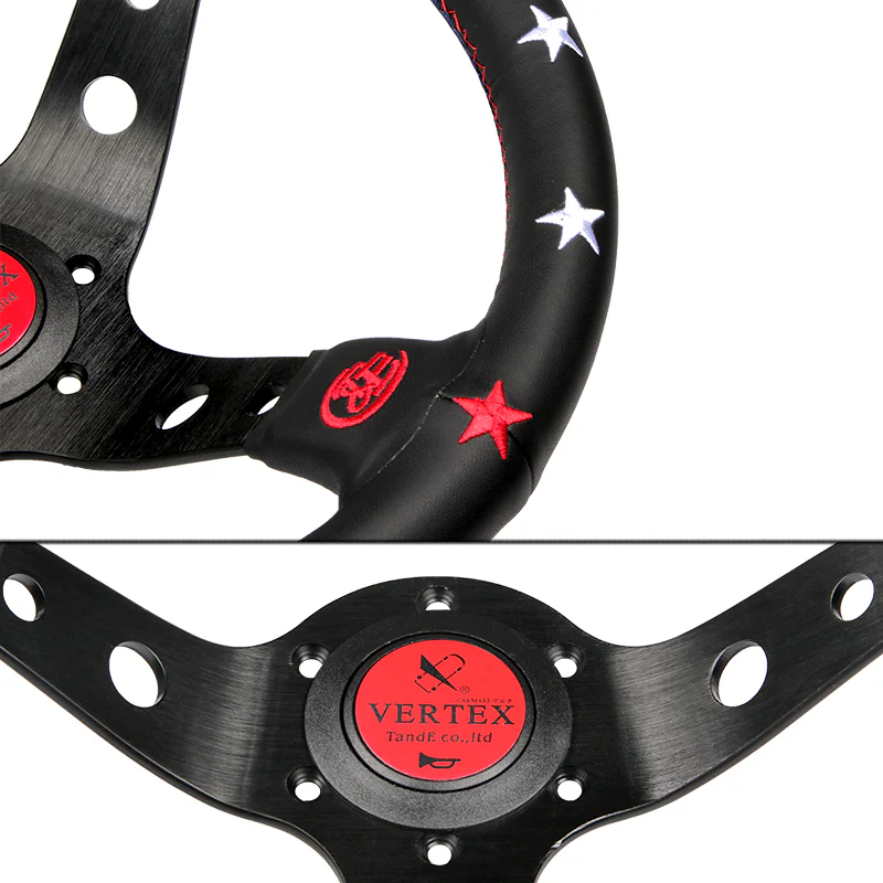 Red Stitch 7 STARS 330mm Vertex Leather Deep Dish Steering Wheel For OMP MOMO Racing - Image 5