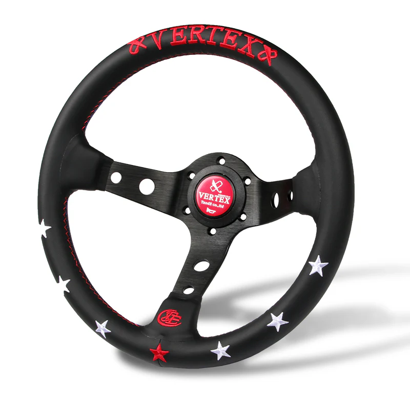 Red Stitch 7 STARS 330mm Vertex Leather Deep Dish Steering Wheel For OMP MOMO Racing - Image 6