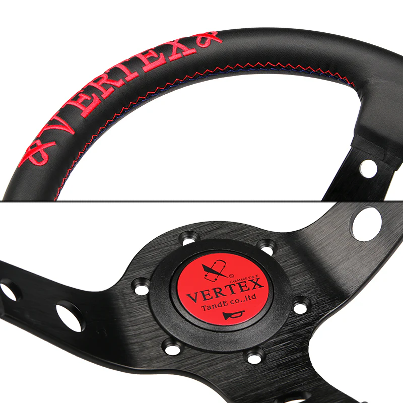 Red Stitch 7 STARS 330mm Vertex Leather Deep Dish Steering Wheel For OMP MOMO Racing - Image 7