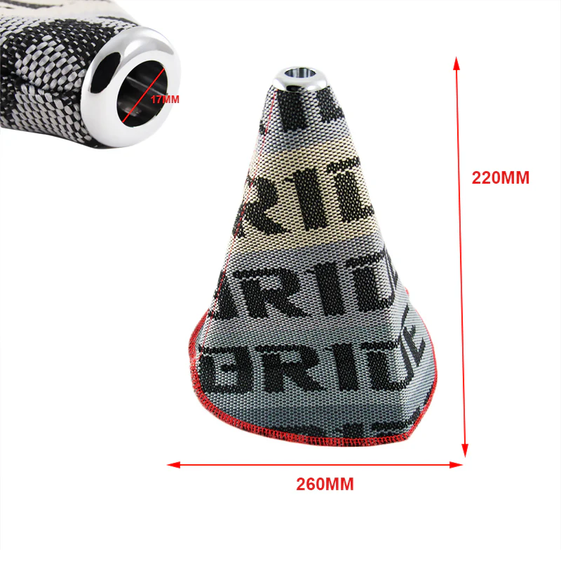 Red Stitches Bride Racing Hyper Fabric shift knob Shifter Boot Cover Chrome Top - Image 4