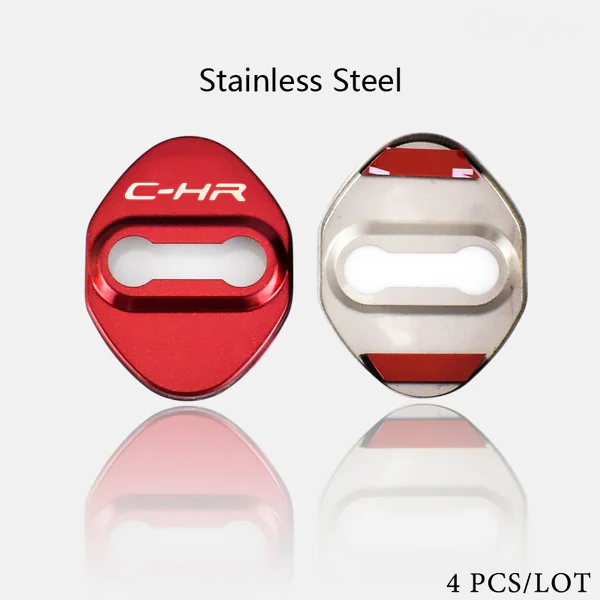 Red Toyota C-HR 2016-2019 Stainless Steel Door Lock Door Striker Protective Cover Set - 4 pcs - Image 4