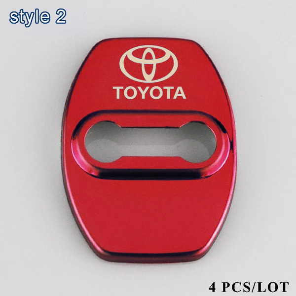Red TOYOTA Stainless Steel Door Lock Door Striker Cover Set - 4 pcs - Image 3