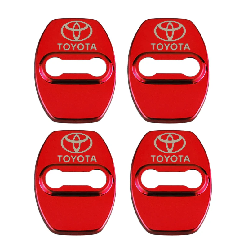 Red TOYOTA Stainless Steel Door Lock Door Striker Cover Set - 4 pcs - Image 4