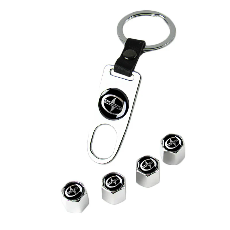 Scion Universal Car SUV Wheel Tire Valves Dust Stem Air Caps Keychain Emblem Silver Set - Image 5