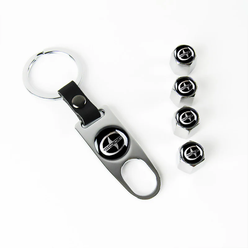 Scion Universal Car SUV Wheel Tire Valves Dust Stem Air Caps Keychain Emblem Silver Set - Image 6