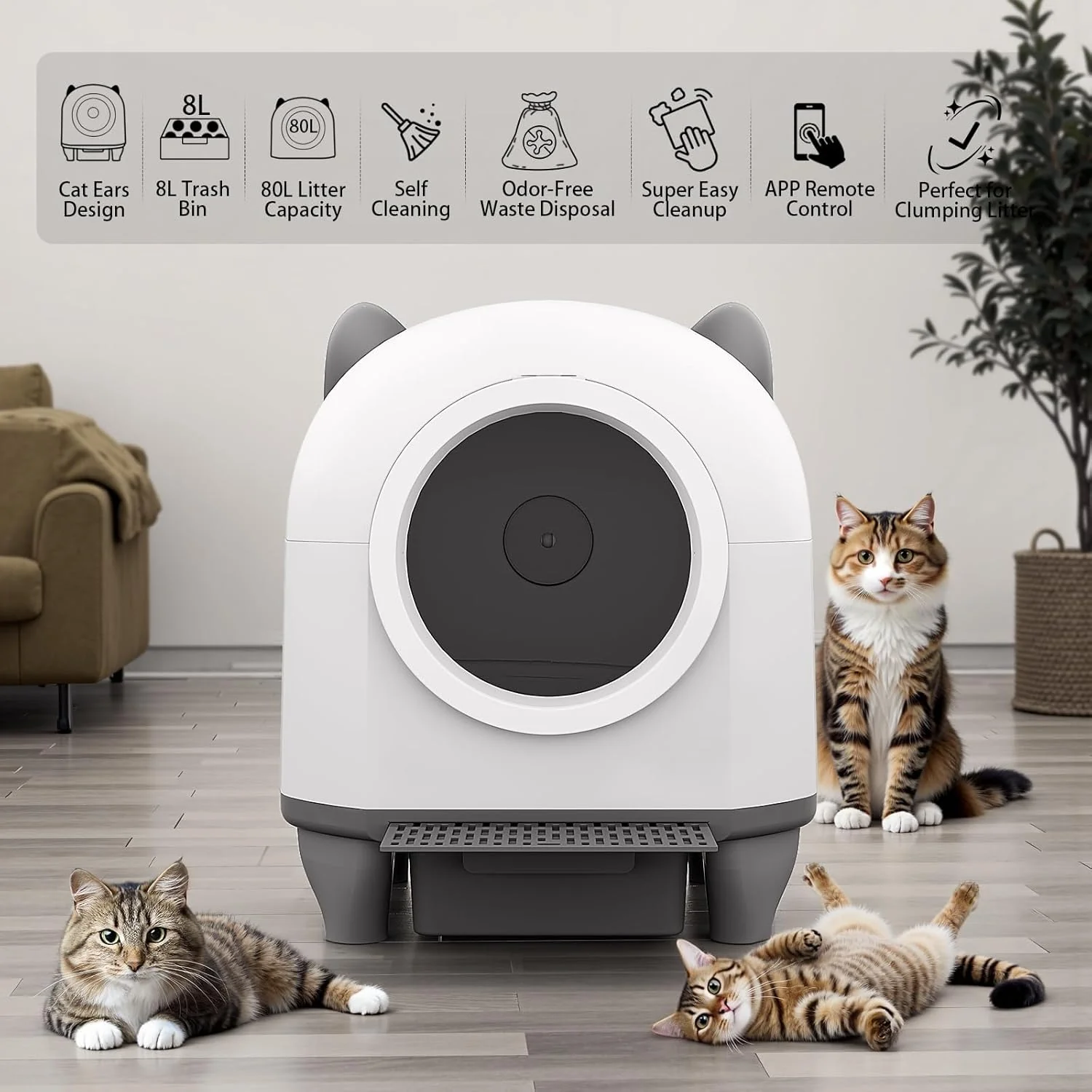 Self Cleaning Cat Litter Box,80L, No Scooping Automatic Litter Box / APP Control - Image 2
