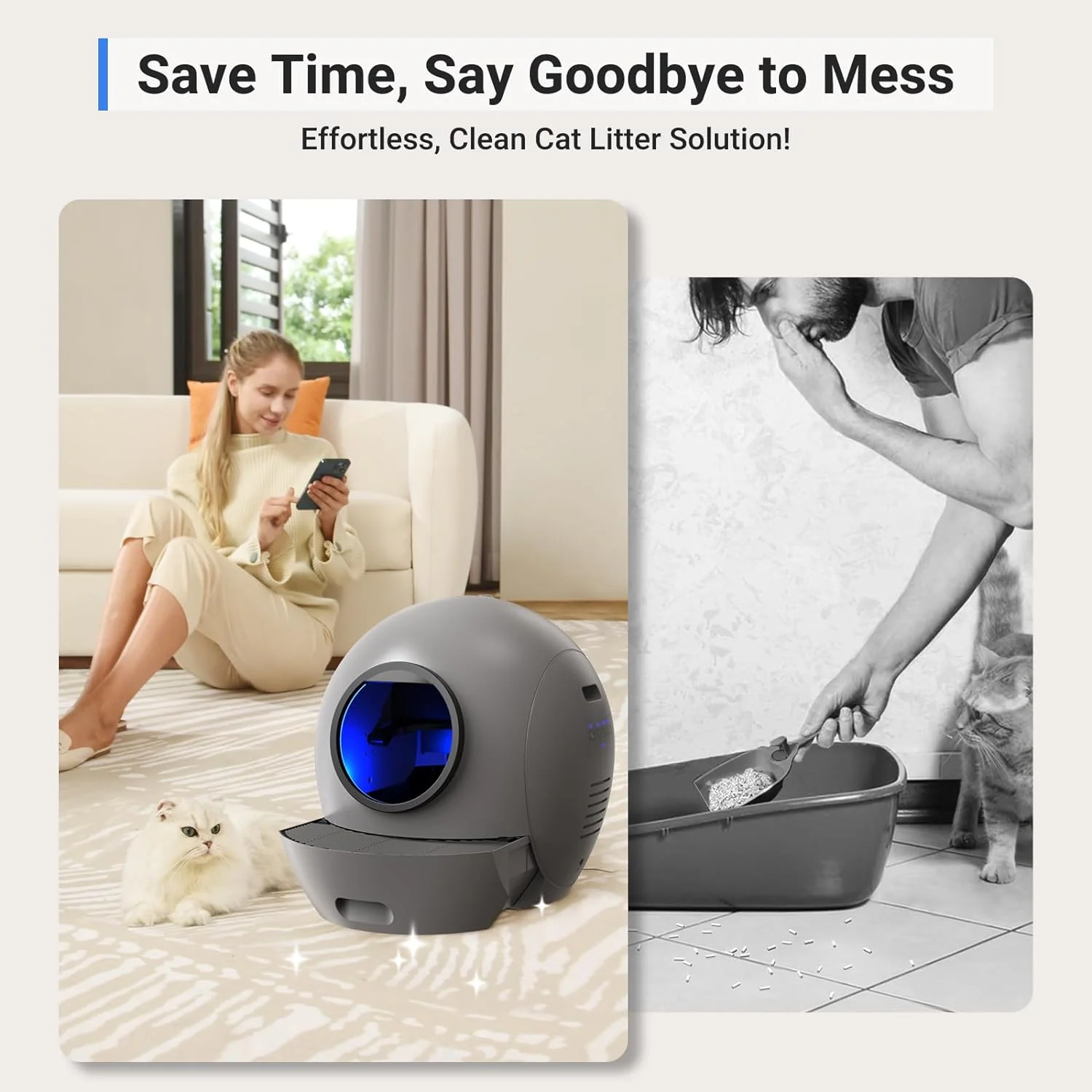 Self Cleaning Cat Litter Box: ELS PET Hands-Off 60L Extra Large Cat Litter Box, Odor Eliminating Smart Litter Box with APP Control, 2.4Ghz WiFi Only, Automatic Cat Litter Box for Multiple Cats - Image 2