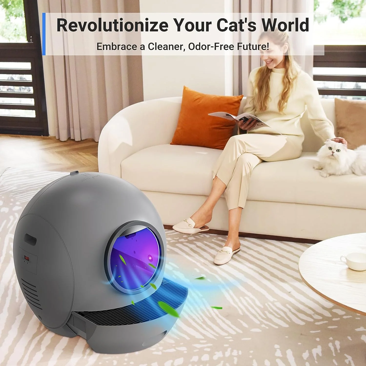 Self Cleaning Cat Litter Box: ELS PET Hands-Off 60L Extra Large Cat Litter Box, Odor Eliminating Smart Litter Box with APP Control, 2.4Ghz WiFi Only, Automatic Cat Litter Box for Multiple Cats - Image 3
