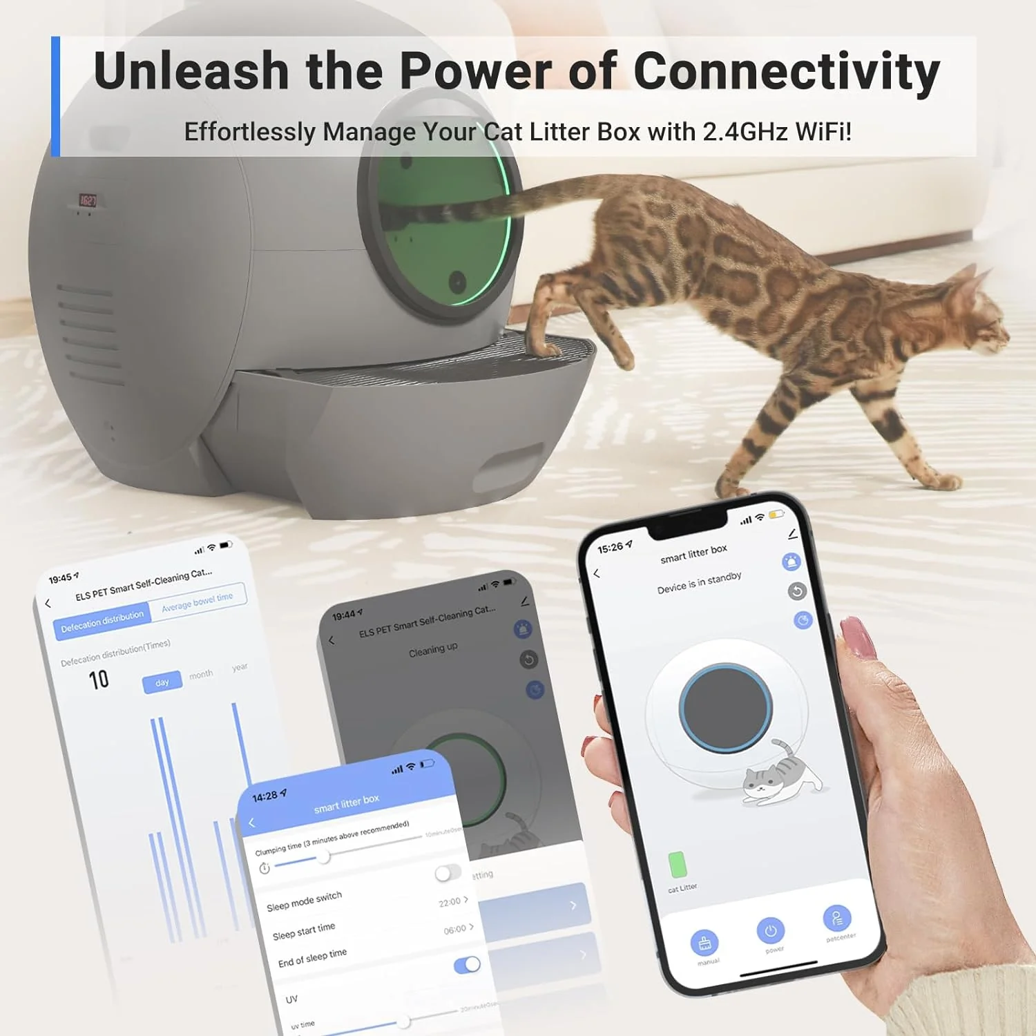 Self Cleaning Cat Litter Box: ELS PET Hands-Off 60L Extra Large Cat Litter Box, Odor Eliminating Smart Litter Box with APP Control, 2.4Ghz WiFi Only, Automatic Cat Litter Box for Multiple Cats - Image 6