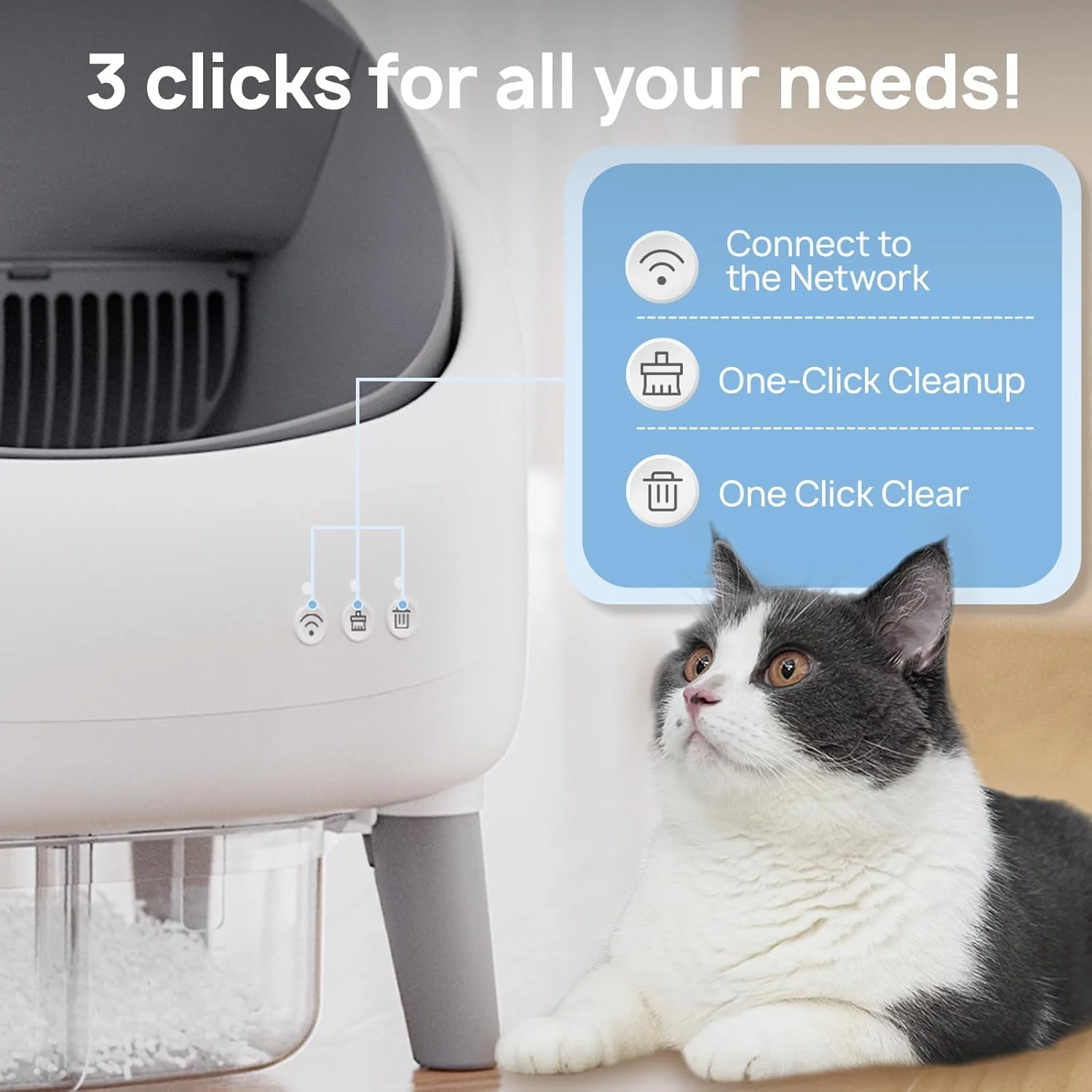 Open-Top Automatic Cat Litter Box, Self Cleaning Litter Box for Multi-Cat Families, APP Control, Safety Protection, 1 Roll Waste Bag - Image 4