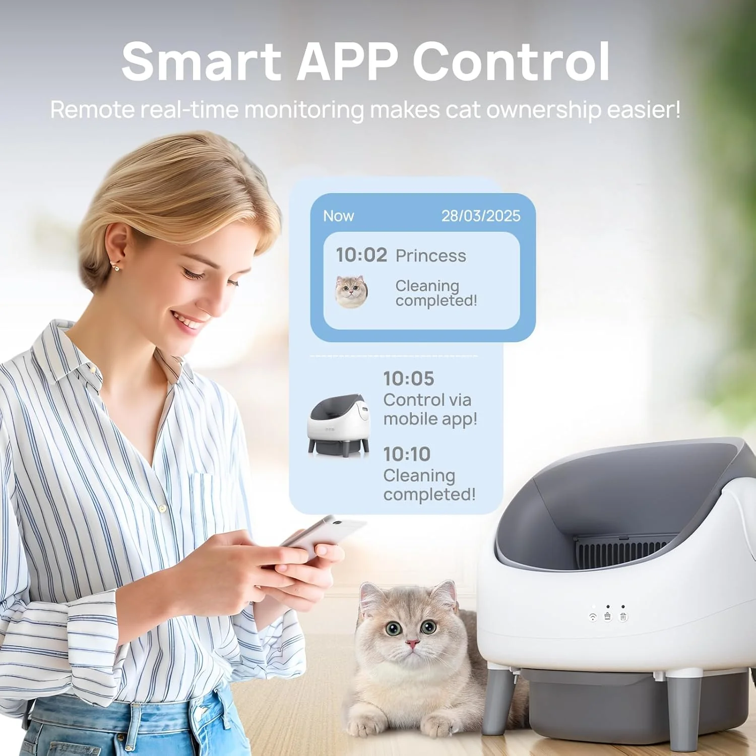 Open-Top Automatic Cat Litter Box, Self Cleaning Litter Box for Multi-Cat Families, APP Control, Safety Protection, 1 Roll Waste Bag - Image 5